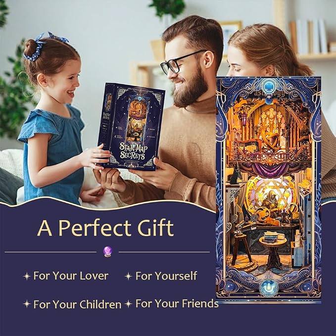 3D Puzzles Book Nook Kit, DIY Miniature Book Nook Kit Creative Decorative with LED Lights Bookend Bookshelf Insert for Adults Teens-Star Map Secrets(SQ -35)
