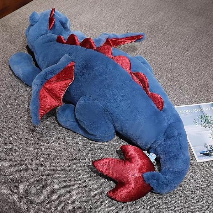 35.4" Blue Dragon Stuffed Animal, Medium Soft Dinosaur Plush for Kids and Adults, Sturdy Fluffy Plushie Pillow
