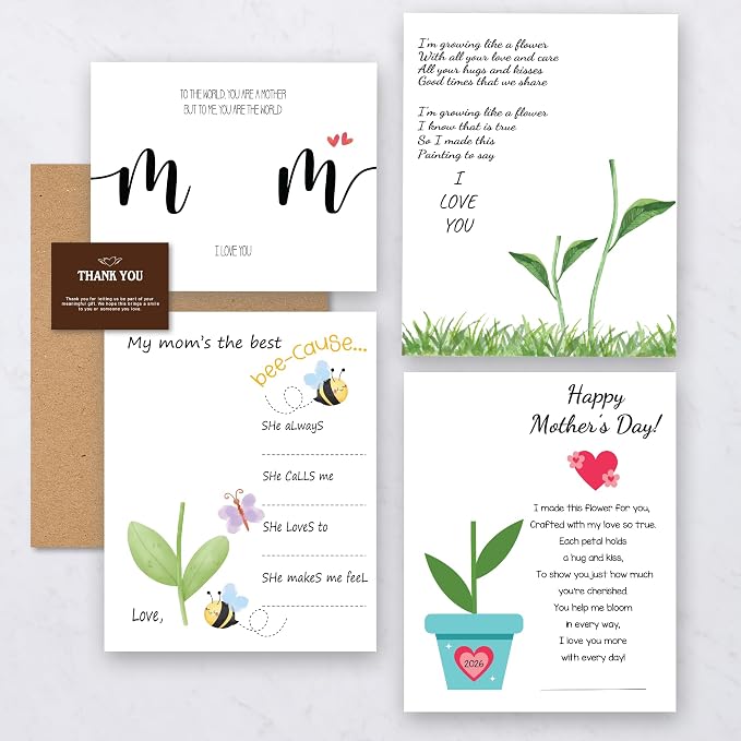 Mothers Day DIY Handprint Kit Gifts from Kids, Pack 4 Flower Handprint Craft Keepsake for Mom or Grandma, Toddler & Preschool Art Activity, Cute Handmade Memory Gifts for Mother’s Day
