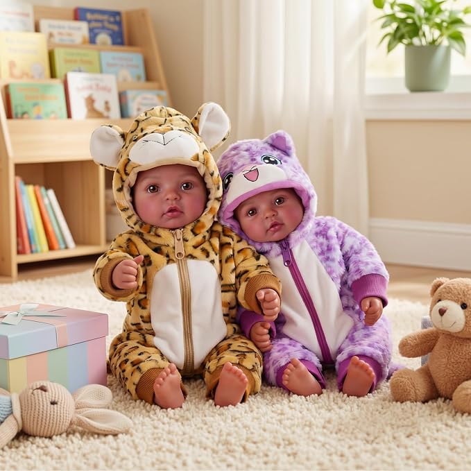 BABESIDE Black Baby Dolls Twins - 17inch Realistic Soft Cloth Body Dolls with Brown Eyes, 3+ Year Old Girls Gifts, Ideal for Nurturing, Interactive Play & Cuddling