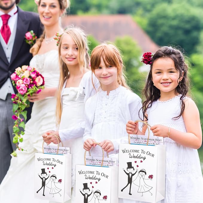 Mooliwe 96 Pcs Wedding Activity Set Include 24 Coloring Books 24 Favor Bags 24 Crayons 24 Scavenger Hunt Sheets for Wedding Activities Game Favor Entertainment Party Supplies