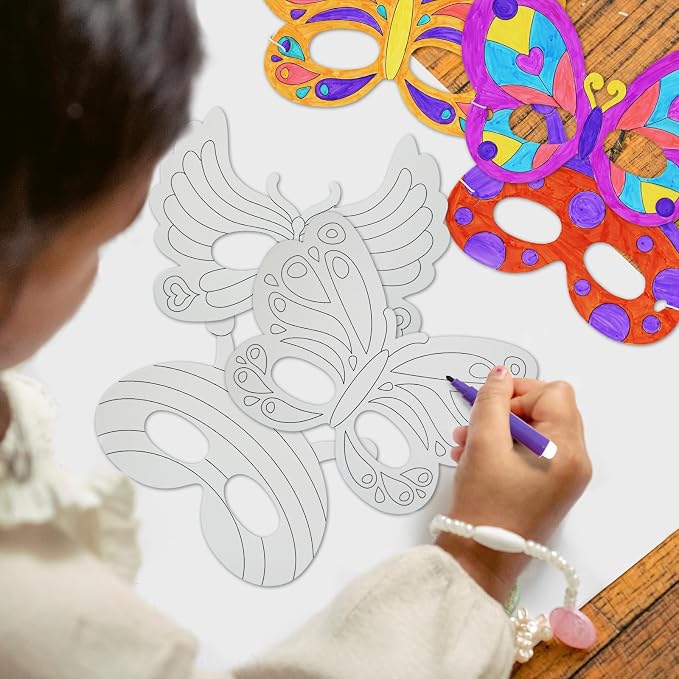 24 PCS Color Your Own Paper Masks, DIY Masks Craft Art Kits for Kids, Birthday Party Favors, School Coloring Activities