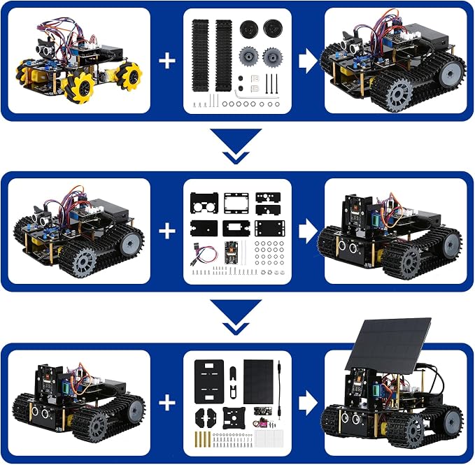 5-In-1 ESP32 Smart Camera Solar Robot Tank Car Kit, STEM Toy Robotics Kit for Kids Age 8-16 Boy, APP & Remote Control 4WD Car with 3MP Camera, Arduino Educational Science Coding Kit Gift for 12+ Teens