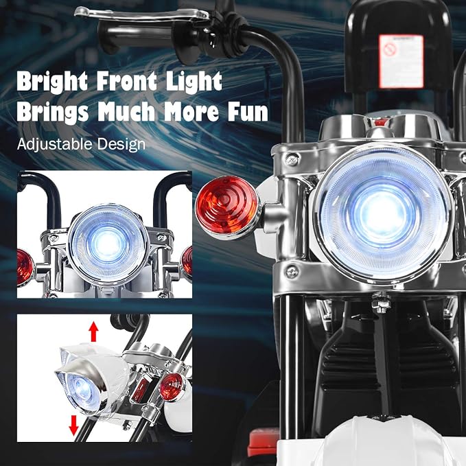 Costzon Kids Motorcycle, 6V Battery Powered Ride on Chopper Motorcycle w/Horn, Headlight, 3-Wheel Stable Ride on Toys, Electric Toddler Motorcycle for Kids, Gift for Boys Girls (White)