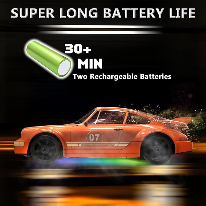 RC Drift Car 1:24 Remote Control Car 4WD 15KM/H High Speed Racing Sport Car with LED Lights RC Cars Toy for Kids Boys Girls Adults Gifts Birthday Christmas Rechargeable Batteries