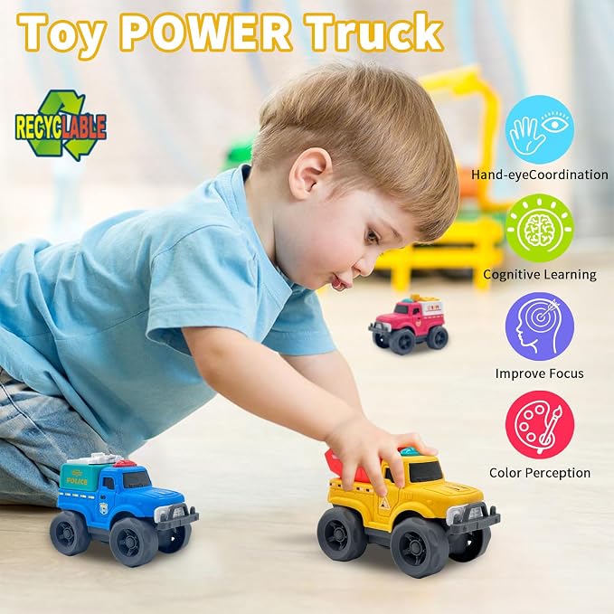 Aigitoy Toddler Car Toys for Boy Girl 1-3 Year Old, Yellow Power Truck, BPA Free, Phthalates Free, PVC, Recycled Plastic, Toddlers Toy for Fine Motor Skills, for Boys Girls