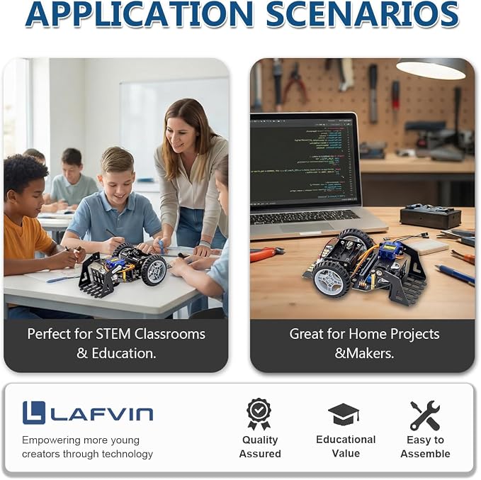 LAFVIN MicroBit Smart Robot Car for MakeCode and MicroPython,STEM Educational Coding Robot for Kids Beginner(Without Micro:bit)