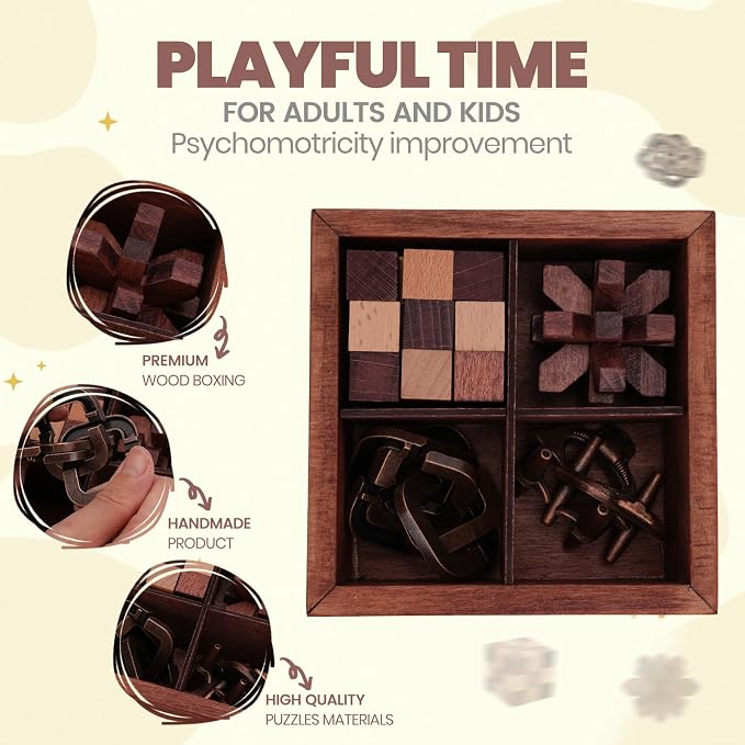 Brain Teaser Puzzles for Adults Teens - Brain Teaser Puzzles with Wooden Box 3D Puzzle Game Toys for Adults Teens - Unlock Interlocking Brain Teaser Puzzle Adults Teens IQ Education Smart Toys