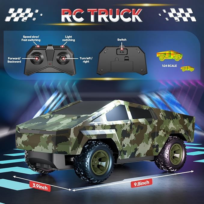 Remote Control Car Truck 1:24, 2.4GHz All Terrain High Speed RC Truck with Loadspace, RC Car Toys for Boys Girls Age 3 4 5 6 7 8+, Birthday