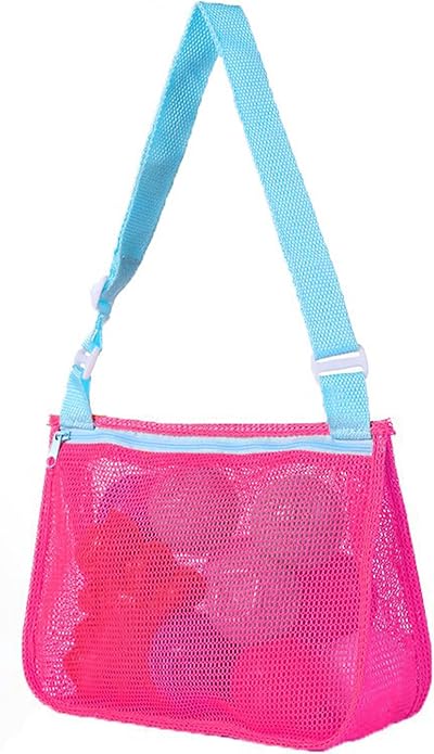 UTTPLL Colorful Mesh Beach Bag Adjustable Kids Quick Dry Net Tote for Seashell Collecting Sand Toy Swimming Accessories