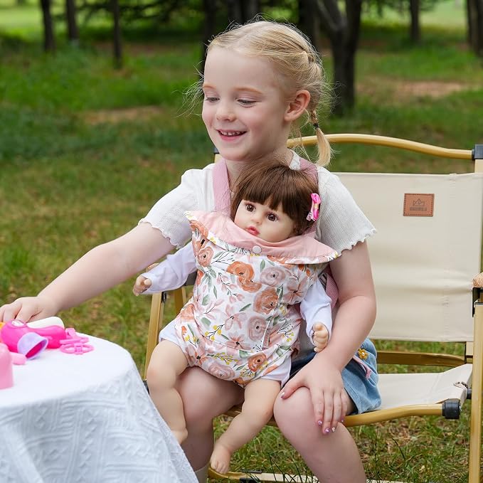 GAGAKU Baby Doll Carrier for Little Girls, Reborn Doll Accessories for Toddlers Kids 3+ Years Old, Toy Dolls Carrier - Roses