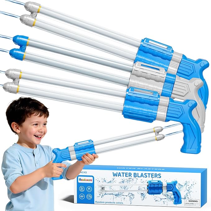 4 Packs Double-Nozzles Water Blaster Pool Toys Set for Kids Ages 3 4 5 6，Pool Beach Water Squirt Guns with Long Shooting Range and Ergonomic Handles, Outdoor Summer Gifts for 3-6 4-8 Year Boys Girls