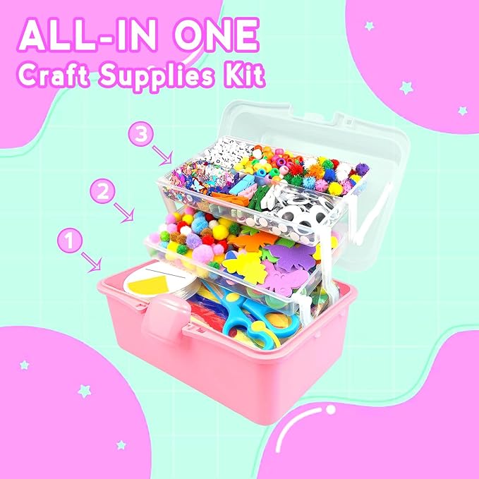 ZEIZHUBN Arts and Crafts Supplies for Kids Crafts Kit with Pipe Cleaners DIY Crafts for Kids Art School Supplies Materials All in Crafting Box Craft Supply Set Gifts for Kid Girls Boys Age 4-8, 8-12