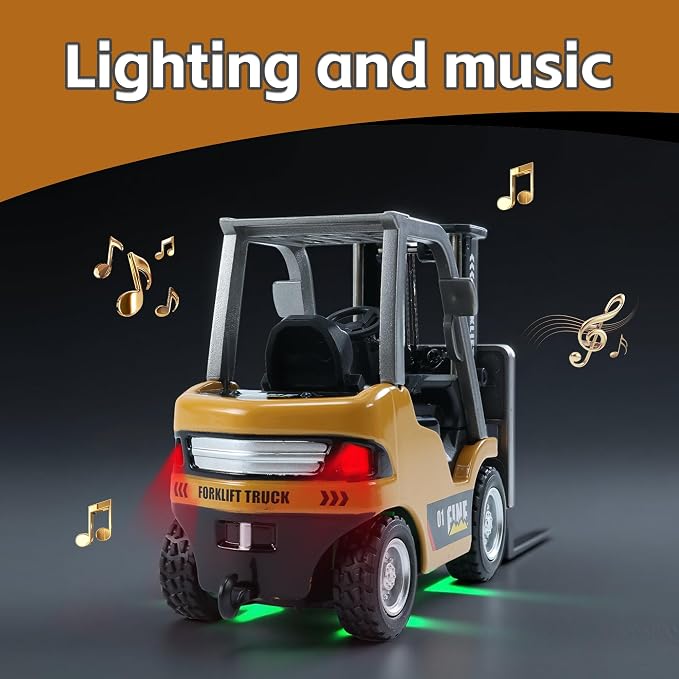 GRANTLEY Remote Control RC Forklift Cranes,1/64 Mini Rechargeable Forklift Truck,2 in 1 Transform Lift Fork & Hook, w/Boxes/Sound and Light, Forklift Toy RC Construction Vehicles Toy Gift for Kids