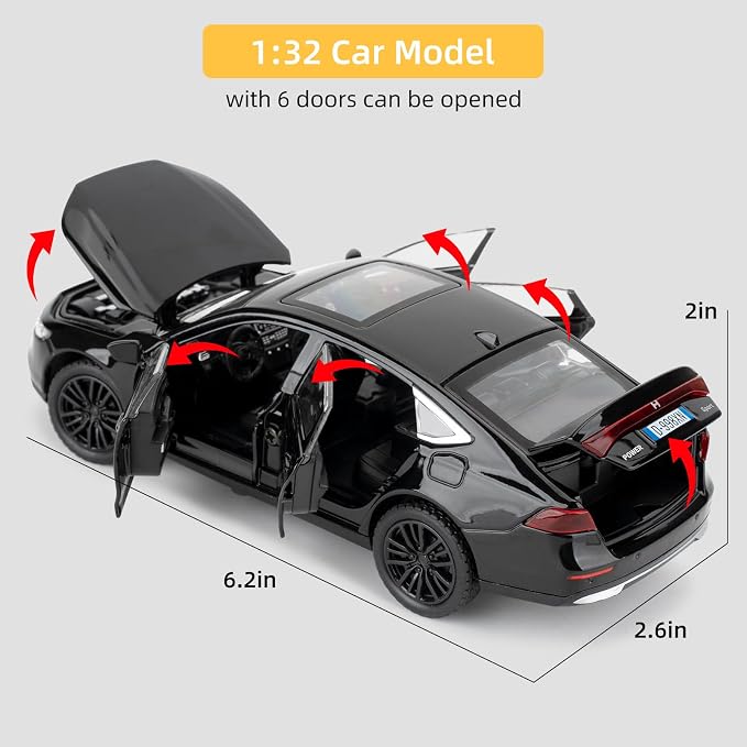 Collectible Toy Car Vehicle, 1:32 Scale Diecast Car Model with Lights and Sound, Alloy Pull Back Car for Kids Adults Birthday Gift (Black)