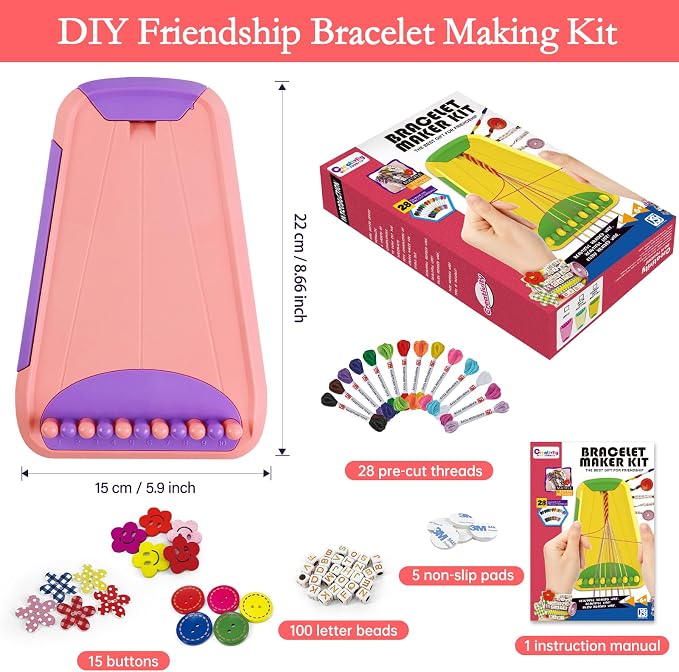 Rdfmy Friendship Bracelet Making Kit for Girls — DIY String Bracelet Maker with Letter Beads, Arts and Crafts Jewelry Kit for Kids Ages 6-12, Birthday Summer Camp Gifts for Teens Pink with Purple