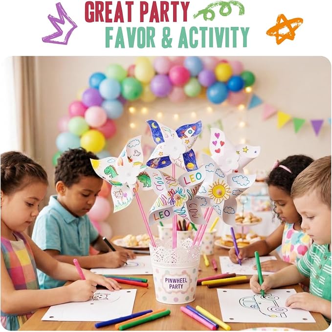 24 Pack DIY Pinwheels Craft for Kids - Summer Spring Crafts for Kids 3-5, 4-6, 4-8 - Fun & Easy Assembly, Bulk STEM Educational Activity for 4th of July, Classroom, Birthday, Party Favor