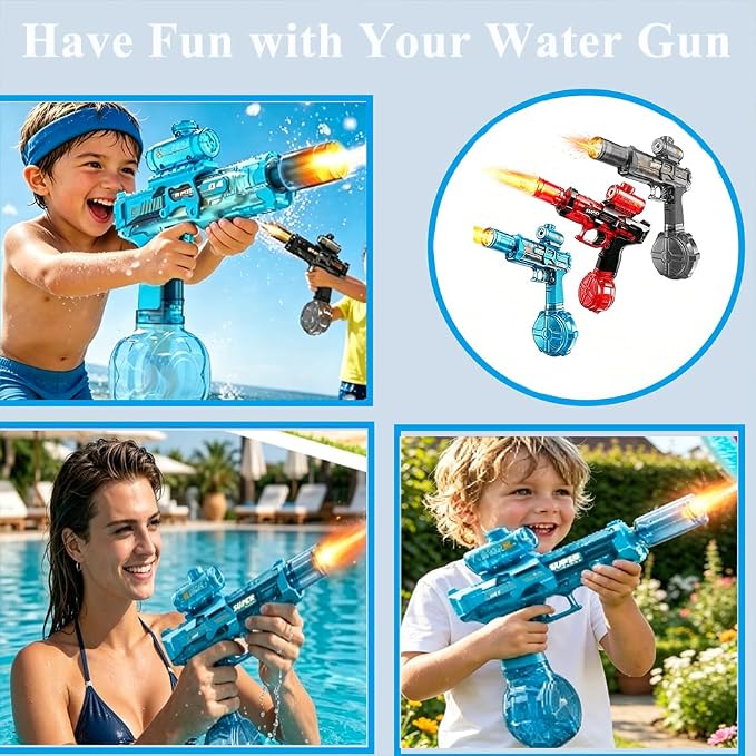 3 Pack Electric Water Gun for Kids, YSD Automatic Water Gun with LED Light & Spray Sound, Rechargeable, 26FT Shooting Range, Summer Water Toys for Pool Beach Party (Blue+Black+Red)