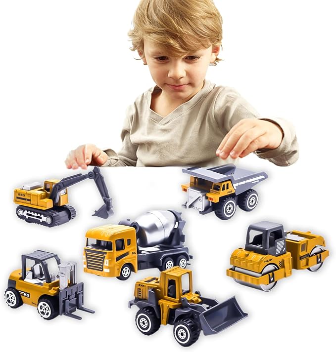 6Pcs Diecast Construction Toys, Alloy Construction Truck Toys for 3-9 Years Old Boys, Forklift, Excavator, Dump Truck Tractor Toy Playset for Kids Toddlers Birthday Gifts Party Favors