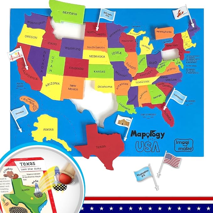 Imagimake Mapology United States Flash Card Puzzle with Flags, Country- Capitals | Educational Toy for Kids Ages 8-12 | Learn Geography Puzzles for Kids Ages 12-16 | Birthday Gift for Boys & Girls