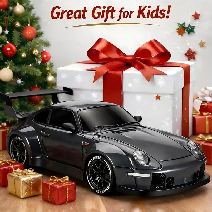 1:24 Scale RC Drift Car with LED Lights, 25km/h 4WD High Speed, Dual Batteries 50+ Min Play, 2.4GHz Remote Control, Multi-Surface Drift Tires, Racing Toy Vehicle for Adults Boys Girls, Royal Enforcer