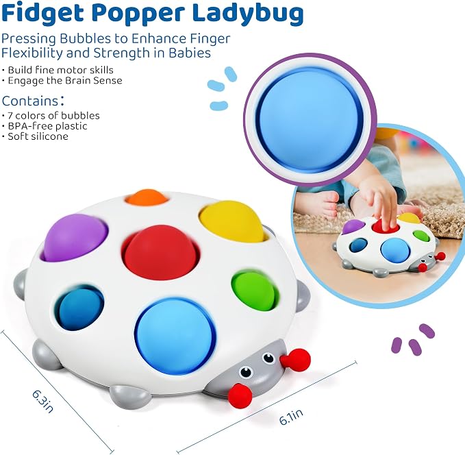 LiKee Fidget Popper Sensory Baby Toys for 10+ Months, Christmas Stocking Stuffers Push and Popping Busy Board, Montessori Toys for 1+ Years Old, Airplane Car Travel Toy for Toddlers 1-3 Stress Relief