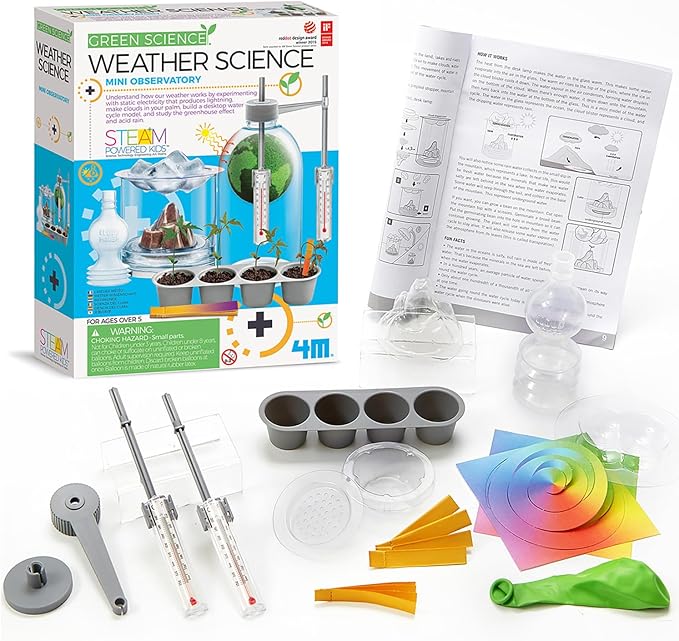 4M: Green Science - Weather Science - DIY Mini Observatory Kit, Static Electricity, Lightning-Cloud Formation, Build A Water Cycle Model, STEAM Kid 5+