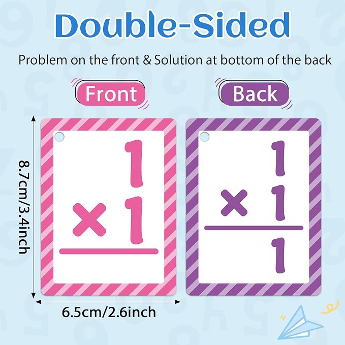 Math Flash Cards Set of 5 - Addition Subtraction Division Multiplication Make 10 for 1st 2nd 3rd Math Game with 5 Rings 2 Quick Answer Bells 276 Double-Sided Flashcards