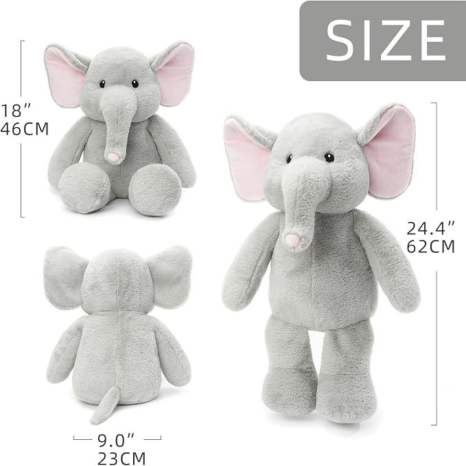 WEIGEDU Dressable Stuffed Animal Fits 3-6M Toddler Clothes, 24.4" Large Plush Toy with Long Limbs for Pretend Play, Soft Huggable Companion - Elephant