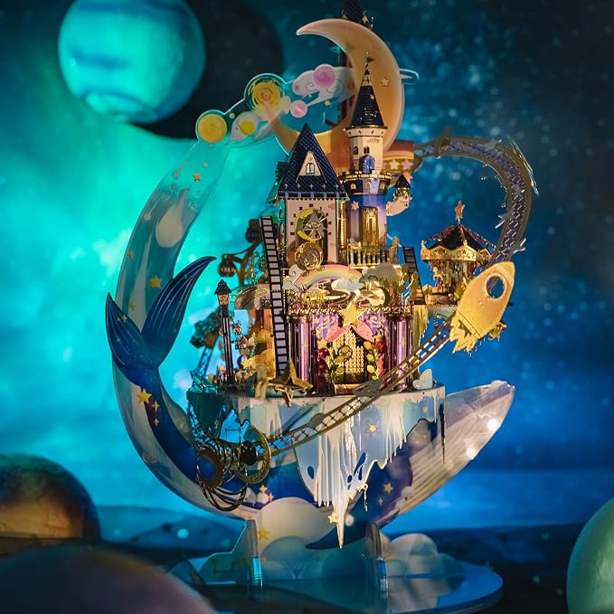 MU 3D Metal Puzzles for Adults Starlit Amusement Park, Metal Model Kits DIY Sets Funhouse Miniature Building Landscape Architecture Puzzles, Birthday New Year Gift Home Desk Decor