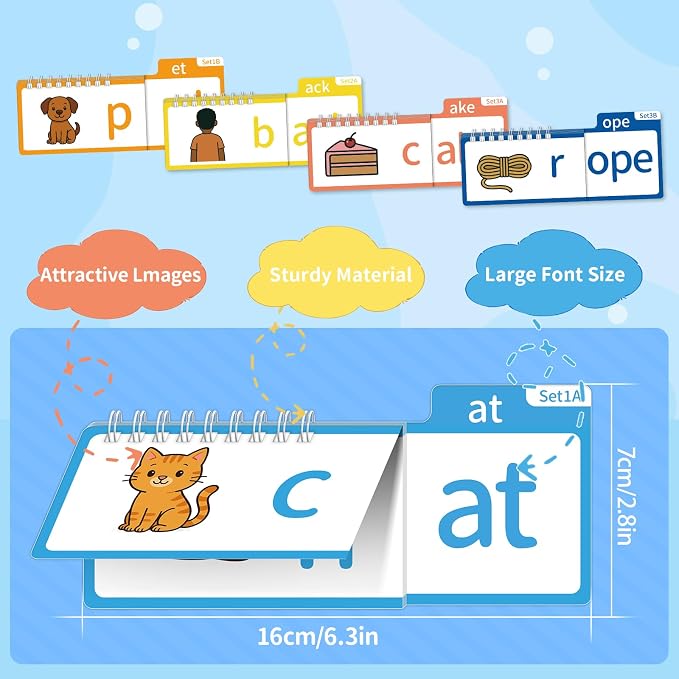 Word Family Build Book, Fun Phonics Flash Cards, 40 Read & Rhyme Flip Books, Learn to Read for Kids Ages 4-8, Educational Flash Cards for Kindergarten, Fun Sight Words & Phonics Games