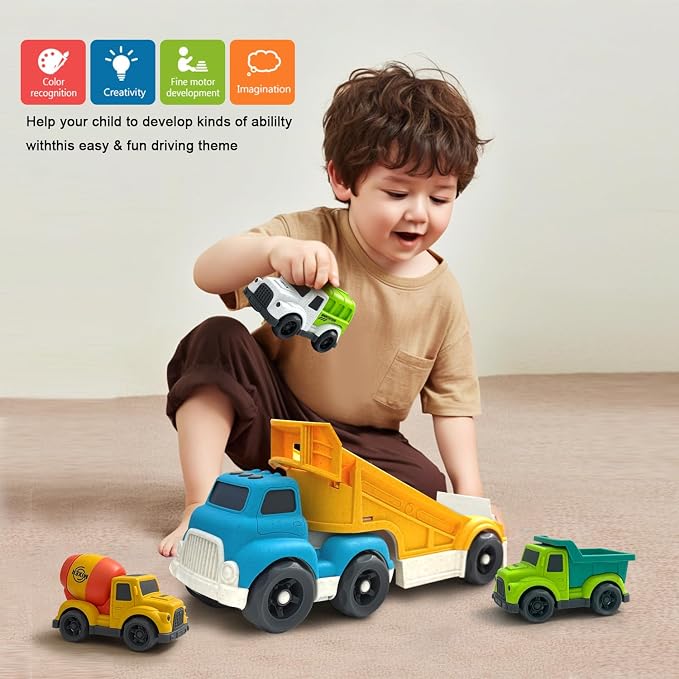 Toddlers Toys Truck for 3 4 5 6 Year Old, Toddler Car Toys Dump Truck Toys and Mixer Cement Toy,Construction Vehicle Toys Set for Kids Christmas Birthday Gifts for Toddler Boy Girl 3-4