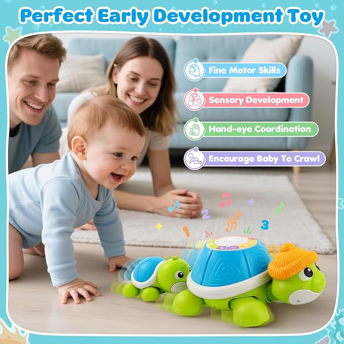 Baby Toys 6-12 Months, Musical Turtle Crawling Infant Toys for Tummy Time, Early Learning Educational Toys for 7 8 9 10 11 Month, Ideal Christmas Birthday Gifts for Boys & Girls Age 1 Years Old