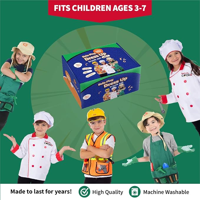Born Toys 3-in-1 Toddler Dress Up Clothes for Boys & Girls Ages 3-7, Pretend Play Career Outdoor Adventure Set