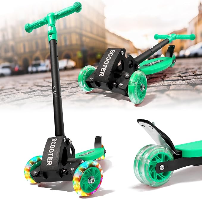 Kick Scooters for Kids 5-7 8-12,Lean to Steer,Three Wheeled Light Up,28"-32" Adjustable Handlebar,Widen Anti-Slip Deck,Floor Push Scooter for Boys Girls Ages 6-12 3-4 Old,Foldable for Travel