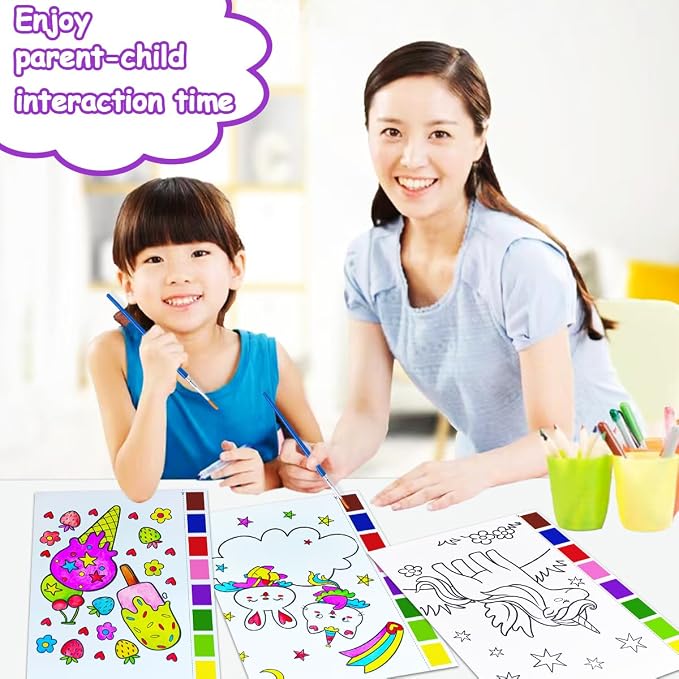 JZILU Watercolor Coloring Book for Kids, Paint with Water- Magic Paint Set Water Painting Book for Toddlers- Arts and Crafts Kit for Girls Boys Travel Activities -Stocking Stuffers for Kids
