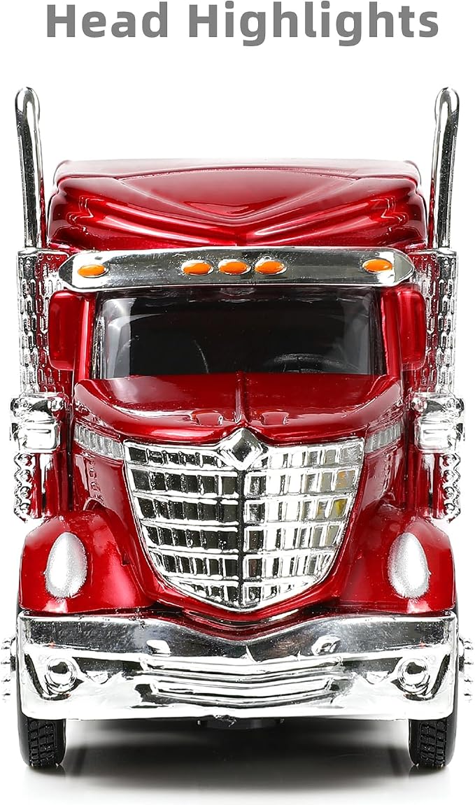 Semi Truck Toy, 1/64 Scale Alloy Metal Diecast Heavy Semi Truck Trailer Head Toy Model, International Lonestar Diecast Tow Traktor Gift for Boy Adult Model Car Collector -Red