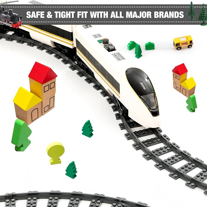 MANNIDOO Classic City Train Tracks, 72 Pieces Railroad Track with 24 Flexible, 24 Curved and 24 Straight Tracks, Train Expansion Accessories Compatible with All Major Brands Train Tracks