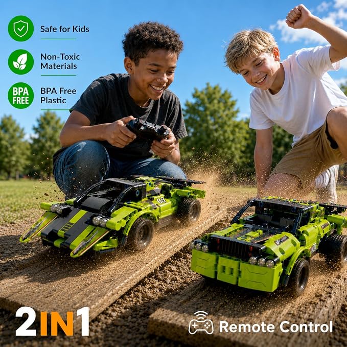 Remote Control Car Building Toys for Age 8-13 Fun STEM Toys for Kids 2 in 1 Model Car Kit to Build Educational Engineering Building Blocks Set Birthday Gift for 7 8 9 10+ Year Old Boys