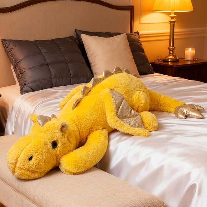 ARELUX Giant 50in 3Lb Big Yellow Dragon Large Stuffed Animals Cute Plush Toy Fuzzy Jumbo Dinosaur Pillow Plushies with Wings Cuddly Soft Pterosaur Plushie for Friends Family Member