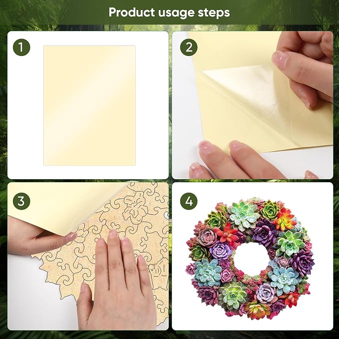 Delobil Succulent Garland Wooden Puzzles for Adults, 200 Pieces Mandala Jigsaw Puzzles, Unique Shaped Medium Size Wood Puzzle Gift for Kids, Family Game 11.3'' x 10.5''