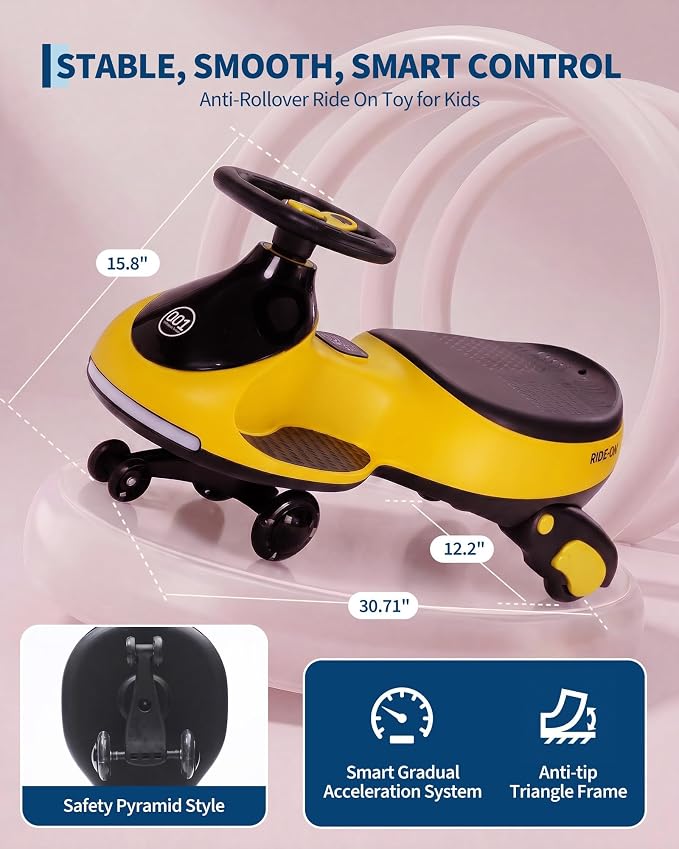 12V Electric Wiggle Car for Kids 2-in-1 Swing Car 360 Steering Pedal Ride | PP Plastic Body,Indoor Outdoor Play,Kids Activity Toy,Preschool Riding Fun,Low Gravity Design,Family Entertainment