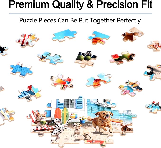 MZZOTOY Dog Beach Party Puzzle for Kids Ages 4-8, 100 Pieces Jigsaw Puzzles for Kids Ages 3-5， Learning Educational Puzzles Toys Great Gift for Boys Girls in a Metal Box
