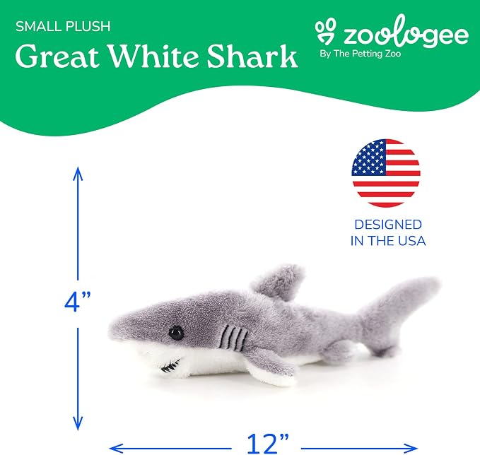 The Petting Zoo Great White Shark Animal Plushie, Gifts for Kids, Scoopz Sealife Animals, Shark Plush Toy, 12 inches