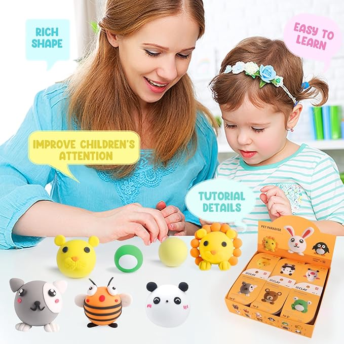 LOUFOR Air Dry Clay Kits - Modeling Clay for Kids, Ultra Light & Soft, Safe & Non-Toxic, 12 Boxes DIY Model Magic Clay with Sculpting Tools & Tutorials, Creatible Art Crafts Toys Gifts Boys Girls
