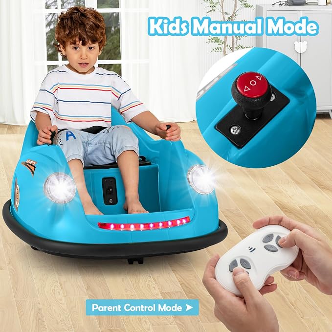 Costzon Bumper Car for Toddler, 12V Electric Kids Ride on Bumper Car with Remote Control, 360 Degree Spin, LED Lights, Music, Battery Powered Baby Bumping Toy Gift for Toddlers 2-5 Years Old (Blue)