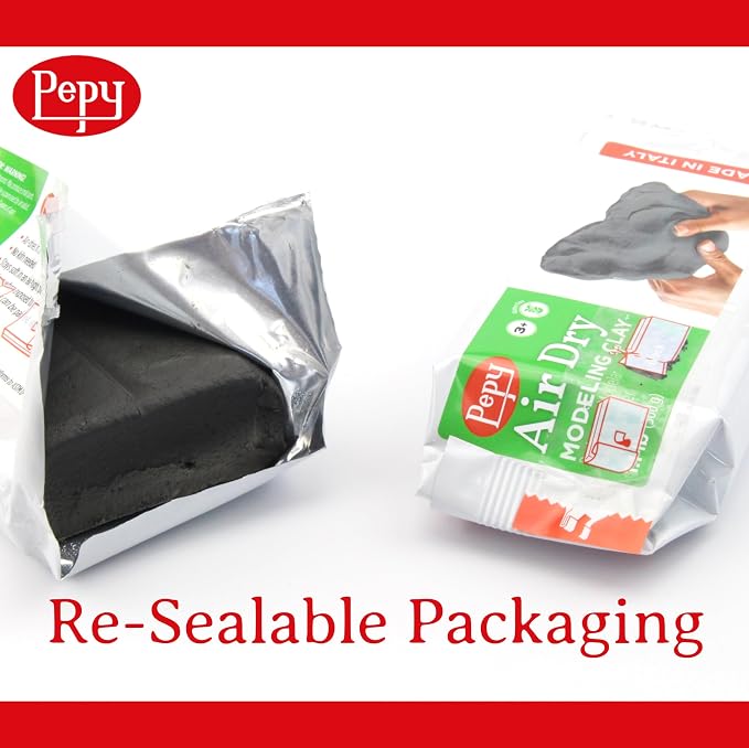 Pepy Premium European Air Dry Modeling Clay Black 1.1 lb Bar, Easy to Use Air-Hardening Clay for Classroom and Montessori Sculpting and Crafts Projects