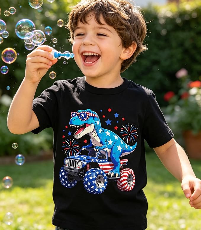 Lovekider Cotton Shirt for 3-6T Boys Truck Dinosaur Toddler Kids T-Shirt Short Sleeve Excavator Construction T-Rex Tee Shirts