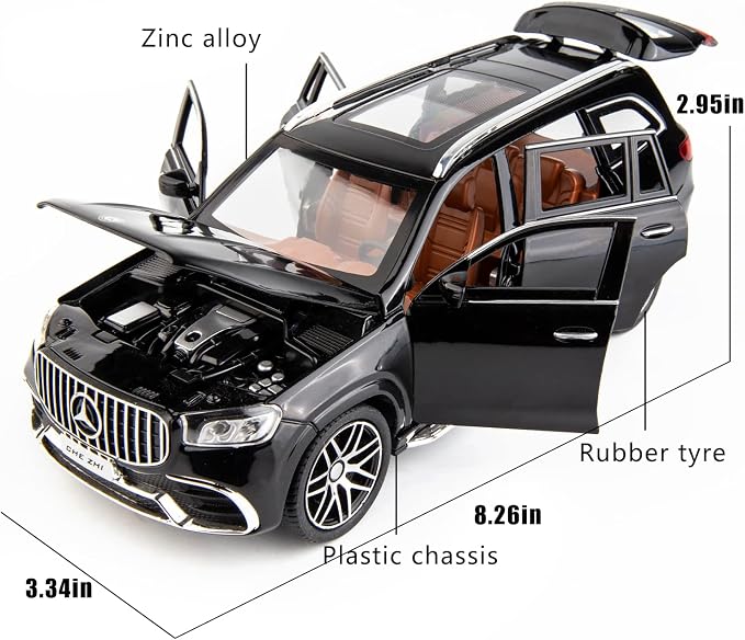 WAKAKAC Diecast Car Model GLS63 AMG 1/24 Alloy Collectible Pull Back Toy Car with Light and Sound Toy Vehicle for Adult Boys Gift(Black)