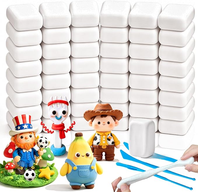 50 Pack White Air Dry Foam Clay,1.3lb Moldable Soft Lightweight Clays with 3 Pcs Sculpting Knives for Kids,Art Craft Supplies,School Rewards